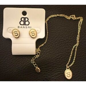Bansri Gold Tone Oval S Initial Necklace and Earrings Set for Women